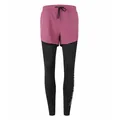 Front view of women's 2-in-1 quick-dry yoga leggings in pink and black finish. - S / Bottoms / Rose Red / Black