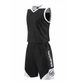 Detailed view of black and white quick-dry basketball jersey set with side logo. - XS / Top And Bottom / Black
