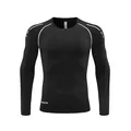 Vista dettagliata della maglia sportiva nera a compressione con bordini bianchi sulle spalle - Taglia S / Top / Nero con linea grigia