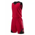 Detailed side view of red and black basketball jersey set with quick-dry breathable fabric - XS / Top And Bottom / Red