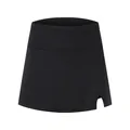 Detailed view of black athletic skort with side slit for tennis and badminton training - XS / Bottoms / Black