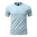 Light blue men's athletic short sleeve T-shirt with laser-cut ventilation for sports - Harbor Blue