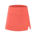 Detail of coral pink athletic skort featuring high-waisted elastic band and side slit - XS / Bottoms / Fluorescent Orange