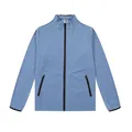 Macro view of light blue men's sports jacket featuring a stand collar and black zippers - 2XL / Tops / Light Blue