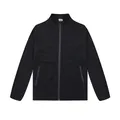 Detailed view of black men's sports windbreaker with stand collar and full zipper closure - XL / Tops / Black