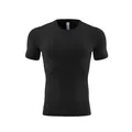 Front view of black men's athletic compression short sleeve t-shirt for running and fitness - S / Tops / Black