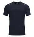 Navy blue men's quick-dry sports T-shirt with reflective shoulder stripes for gym - Midnight Blue