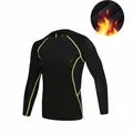 Men's long sleeve compression shirt in black with green stitching and light fleece lining - S / Tops / Light Fleece Lined / Black Green