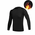 Men's thermal black long sleeve compression shirt with thin fleece lining - S / Tops / Fleece Lined / Black