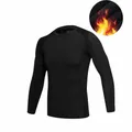 Men's thermal black long sleeve compression shirt with thin fleece lining - S / Tops / Fleece Lined / Black
