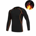 Men's black fleece-lined long sleeve compression shirt with orange stitching for training - S / Tops / Fleece Lined / Black Orange Floral