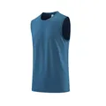 Side detail of a breathable men's sports tank top made of quick-dry blue mesh fabric - M / Tops / Dark Blue