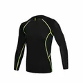 Black quick-dry compression long sleeve sports training shirt with green stitching - S / Top (300#) / Unlined / Black Green