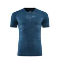 Close-up detail of men's slim fit quick dry blue sports T-shirt for fitness training - M / Tops / Dark Blue