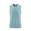 Detail view of a men's breathable light blue athletic tank top for workout and running - M / Tops / Green