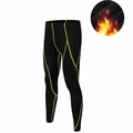 Black men's thermal compression leggings with green stitching and thin fleece lining - S / Bottoms / Light Fleece Lined / Black Green