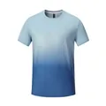 Detail of men's gradient blue quick-dry athletic t-shirt for outdoor running fitness - Light Blue Gradient