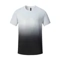 Detail view of men's quick-dry sports T-shirt with white-to-black gradient design - White Gradient