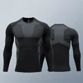 Men's black long-sleeve compression shirt for fitness and quick-dry outdoor running - Size 22 / Tops / Black