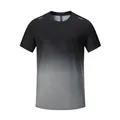 Detailed front view of men's quick-dry sports T-shirt with stylish black and grey gradient effect - Black Gradient