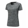 Women's gray heather quick-dry short sleeve sports T-shirt with elastic athletic fit - S / Tops / Light Gray