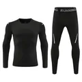 Front view of black compression set showing long sleeve shirt and matching leggings - Size 22 (Height 110-120cm) / Top And Bottom / Black/Black