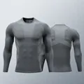 Men's athletic quick-dry long-sleeve compression fitness t-shirt in deep gray color - Size 22 / Tops / Dark Gray