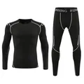 Front view of mens black quick-dry sports compression suit set with white accents - Size 22 (Height 110-120cm) / Top And Bottom / Black/Grey