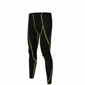 Black quick-dry compression leggings with neon green stitching, non-fleece athletic wear - S / Bottoms / Unlined / Black Green