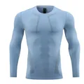 Close-up front view of men's light blue long sleeve quick-dry compression sports shirt - S / Tops / Light Blue