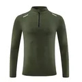 Detail van legergroen sportshirt met lange mouwen, opstaande kraag en korte rits aan de voorzijde - S / Tops / Legergroen