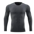 Front view of men's gray long-sleeve compression shirt for gym and running training - S / Tops / Dark Gray