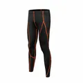 Men's sports quick-dry compression leggings in black with orange stitching, thin non-fleece variant - S / Bottoms / Unlined / Black Orange Floral