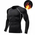 Thermal black long sleeve compression shirt with grey stitching and thin fleece interior - S / Top (310#) / Fleece Lined / Black and Gray