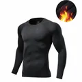 Men's black long sleeve thermal compression shirt with thin fleece lining for sports - S / Tops / Fleece Lined / Black