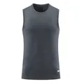 Detail view of the gray quick-dry fabric on a men's athletic sleeveless tank top. - M / Tops / Dark Gray