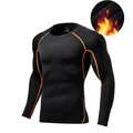 Men's black compression long sleeve fitness shirt with orange stitching and fleece lining - S / Top (310#) / Fleece Lined / Black Orange Floral