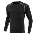 Men's black long-sleeve quick-dry compression sports shirt with white piping - Size 22 (Height 110-120cm) / Tops / Black/Grey