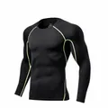Quick-dry long-sleeve compression shirt in black with green stitching, non-fleece - S / Tops / Unlined / Black Green
