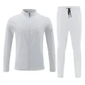 Complete set of men's white breathable sports suit with stand-up collar jacket and pants - M / Top And Bottom / Grayish White