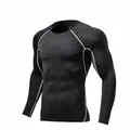 Men's black compression long sleeve shirt with grey stitching non-fleece sports top - S / Tops / Unlined / Black and Gray