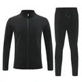 Front view detail showing the breathable fabric and design of men's black tracksuit set - M / Top And Bottom / Black