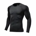 Men's black compression long sleeve gym shirt, black stitching, breathable non-fleece fabric - S / Tops / Unlined / Black with Black Stitching (310#)