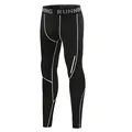 Black quick-dry men's compression running leggings with white stitching details - Size 22 (Height 110-120cm) / Bottoms / Black/Grey
