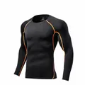 Black long sleeve compression gym shirt with orange stitching, quick dry athletic base layer - S / Top (310#) / Unlined / Black Orange Floral