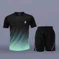 Men's quick-dry sports set with black and mint green gradient t-shirt and shorts - M / Top And Bottom / Black Mint Green