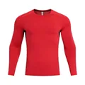 Front view of red long-sleeve compression shirt with crew neck and athletic fit design - M / Tops / Red