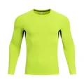 Front view of men's fluorescent yellow long-sleeve compression shirt for fitness and running. - M / Tops / Fluorescent Green
