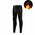 Men's black thermal compression leggings with orange stitching and soft fleece lining - S / Bottoms / Fleece Lined / Black Orange Floral