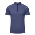 Close-up of men's quick-dry sports t-shirt with half-zipper and reflective trim - S / Tops / Sapphire Blue